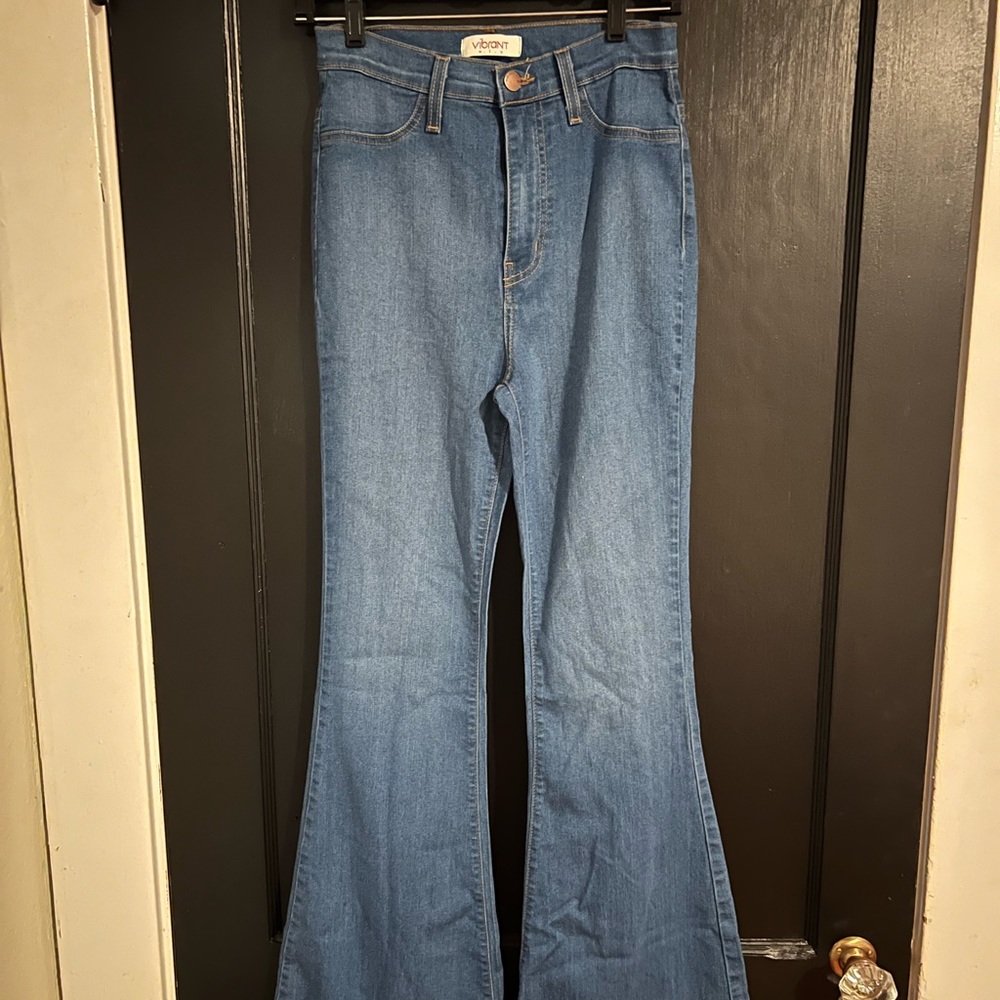 Vibrant blue flared jeans